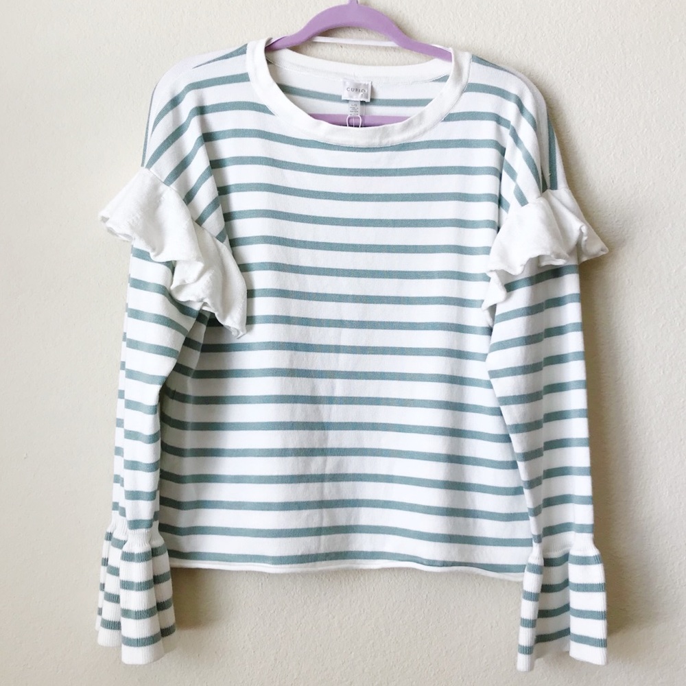 CUPIO Mint Striped Long Sleeve  Bell Cuffs Large